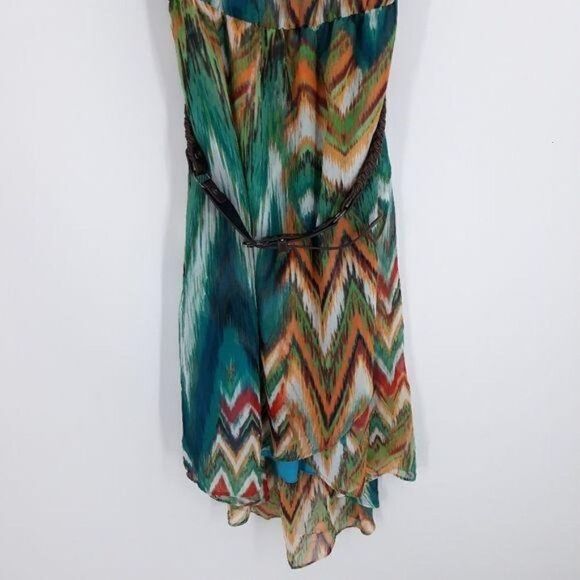 Bisou Bisou Mini Dress 12 Turquoise Sleeveless High Low Ruffle Southwestern - Picture 6 of 10